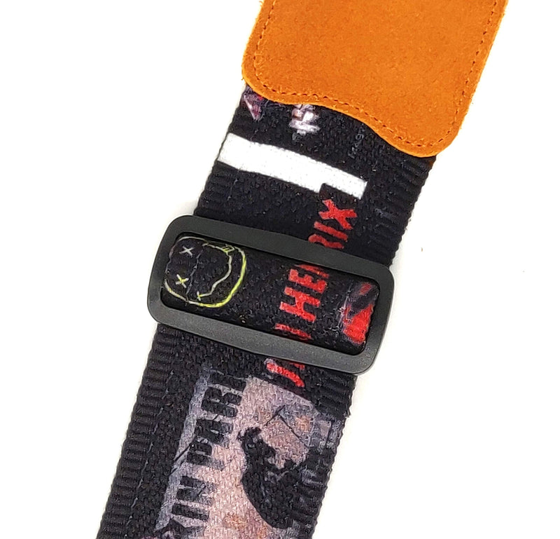 Rock Bands Cotton 2.3 Inches Wide Guitar Strap | 100% Cotton with genuine leather