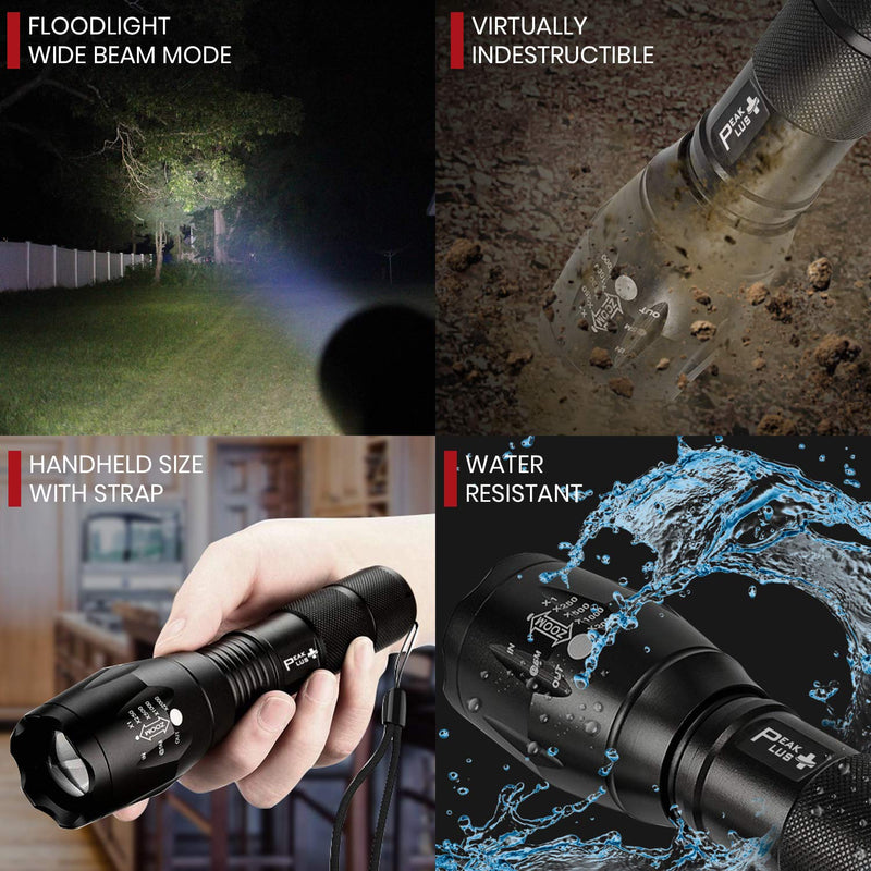 PeakPlus LED Tactical Flashlight - Brightest Max 800 Lumens EDC Flashlight, High Powered Zoom 5 Modes Tac Light For Camping, Spotlight, Military, Emergency