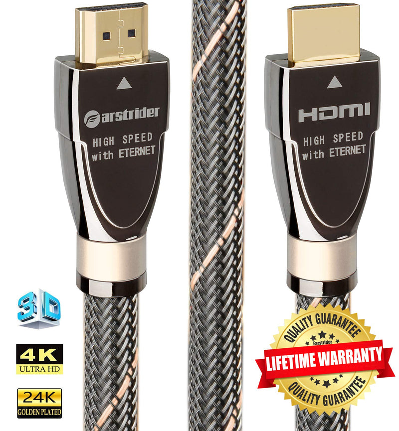 4K HDMI Cable/HDMI Cord 15ft - Ultra HD 4K Ready HDMI 2.0 (4K@60Hz 4:4:4) - High Speed 18Gbps - 28AWG Braided Cord-Ethernet /3D / ARC/CEC/HDCP 2.2 / CL3 by Farstrider 15 Feet Gun black - Yellow