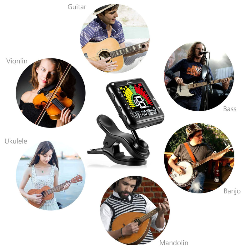 Donner Rechargeable Clip on Tuner for All Instrument, Guitar Ukulele Bass Banjo Vionlin Mandolin Digital Metronome Tuner Tone Generator 3 in 1