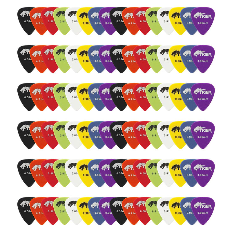 Tiger Pack of 100 Guitar Picks - Variety of Gauges and Colours & Tiger Music GACAPO2 - Trigger Capo for Guitar Chrome