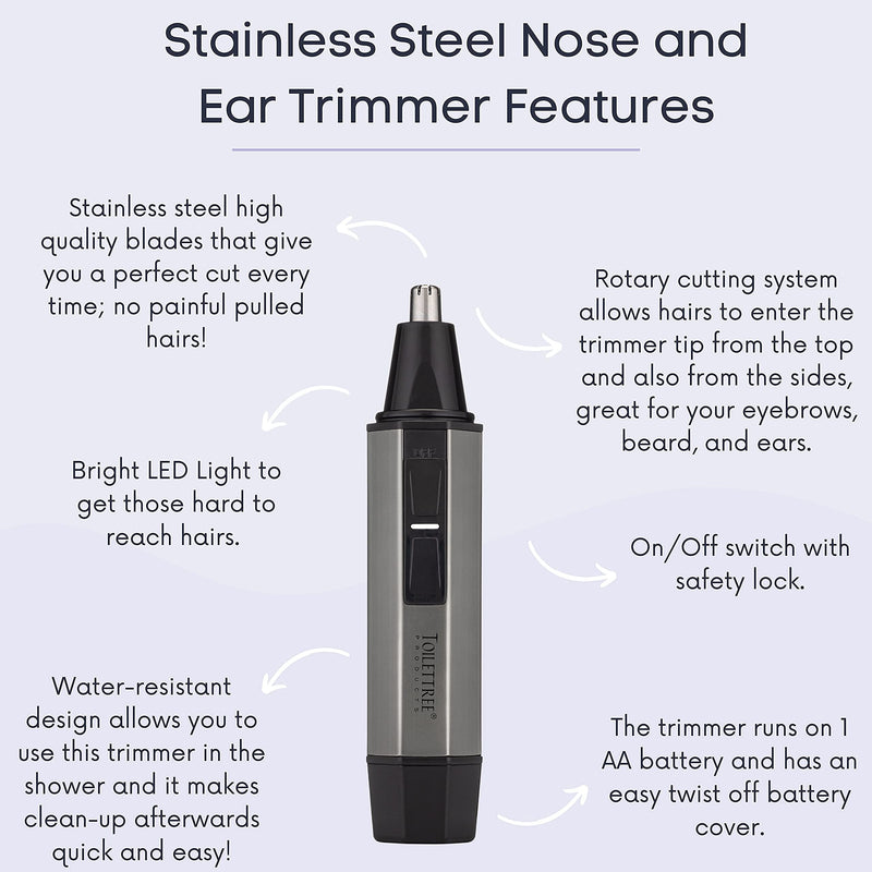 ToiletTree Products Water Resistant Stainless Steel Nose and Ear Hair Trimmer with LED Light silver
