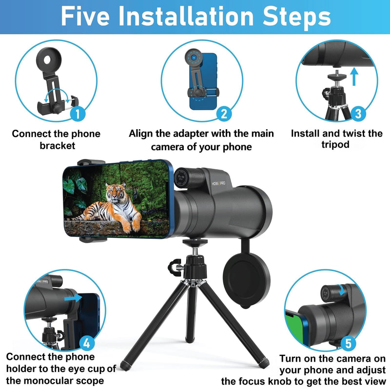 [AUSTRALIA] - Monocular Telescope 12X50 Outdoor Telescope with Smartphone Adapter for Stargazing, Birdwatching, Hunting, Dust-Proof, Waterproof HD Monocular for adults with Phone Holder and Metal Tripod By hd360pro 
