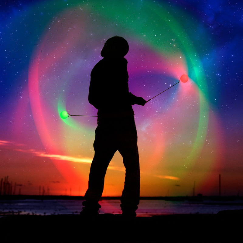 [AUSTRALIA] - LED Poi Ball Swirling Light Rave Toy (Set of 2) Color Changing Poi Balls 