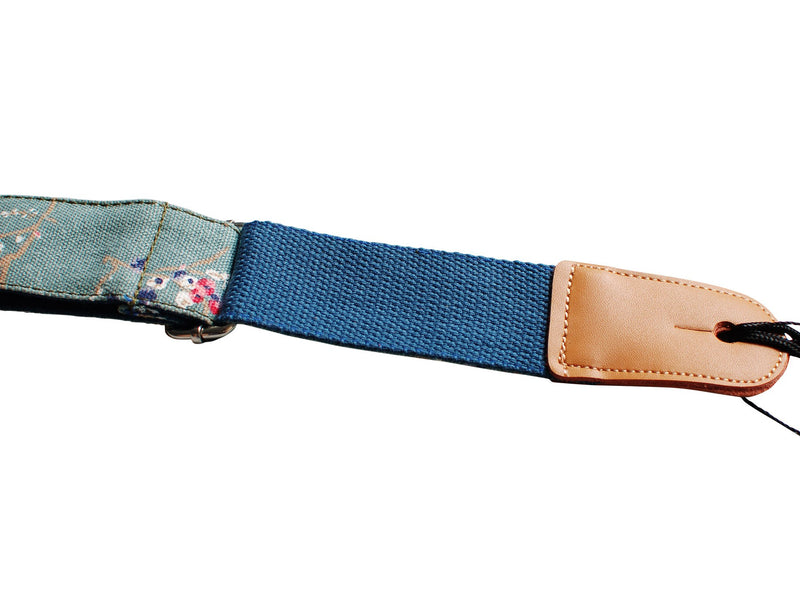 [AUSTRALIA] - MUSIC FIRST Original Design Vintage Style “Plum Flowers” Soft Cotton & Genuine Leather Ukulele Strap Ukulele Shoulder Strap Without The Strap Locker 