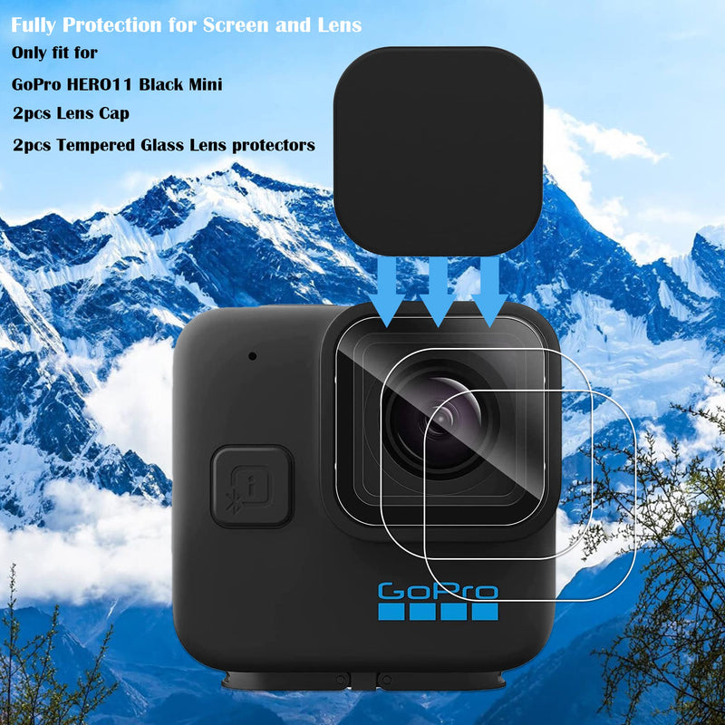 PCTC Hero11 Black Mini Screen Protector for GoPro Hero11 Black Mini, Ultra Clear 9H Hardness Tempered Glass Lens Protector + Lens cap Cover for GoPro Hero11 Black Min Action Camera [3+2 Pack]