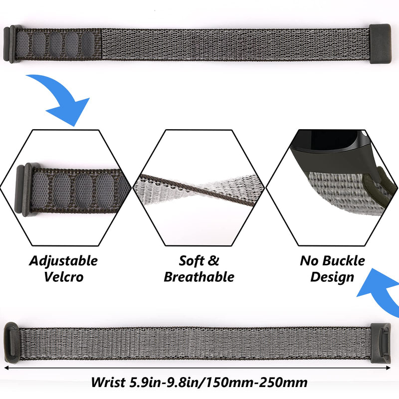 Wristband Compatible with Fitbit Charge 5, Women Men Fitbit Charge 5 bands accessories, Nylon Replacement Adjustable Elastic Sport Loop Strap Green-Grey