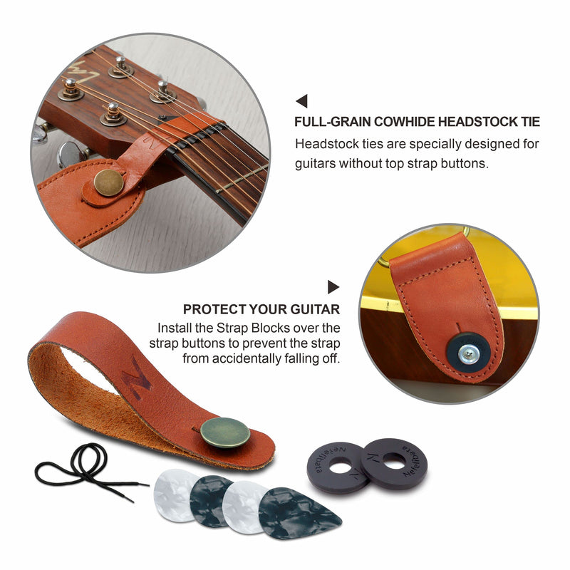 [AUSTRALIA] - Guitar Strap, 100% Cotton Full Grain Leather Ends Guitar Straps with Pick Pocket for Bass, Electric & Acoustic Guitar, Come with Free Strap Button, 1 Pair Strap Locks and 4 Guitar Picks (Black) A# - Black 