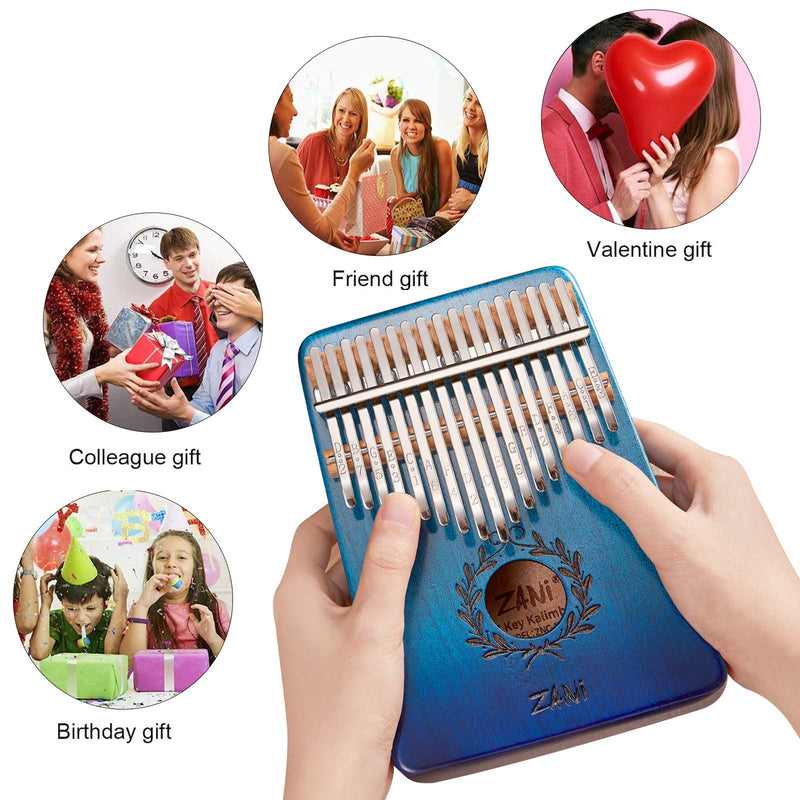 HYMNOUN 17 Keys Kalimba Thumb Piano, Portable Mbira Finger Piano with Piano Lacquer Finishing Musical Instrument Gift for Kids and Adults Beginners (Olive branch, Blue gradient) Olivw branch