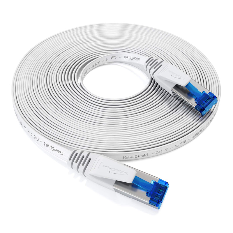 KabelDirekt – Ethernet Cable & Cat 7 Flat Network Cable/Cord – 10ft – RJ45 10Gbps Cable for Maximum Internet Speed – Highly Flexible for Permanent Installation – for Networks/LANs; White