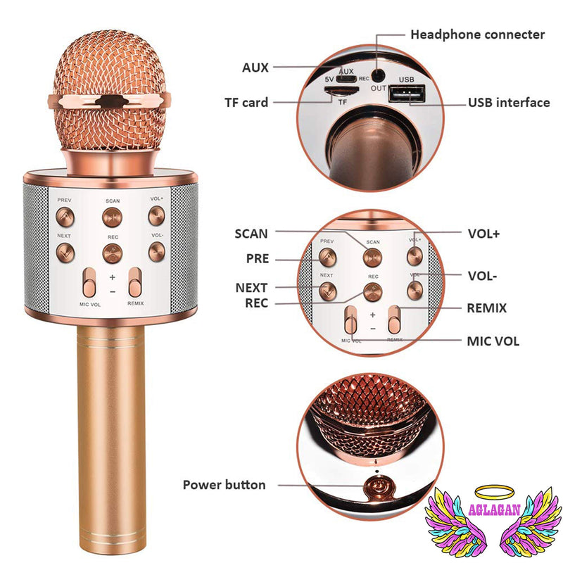 [AUSTRALIA] - Wireless Bluetooth Karaoke Microphone for Kids Christmas Birthday Home Party for Android/iPhone/PC or All Smartphone All-in-One Karaoke Machine (Rosegold) Rosegold 