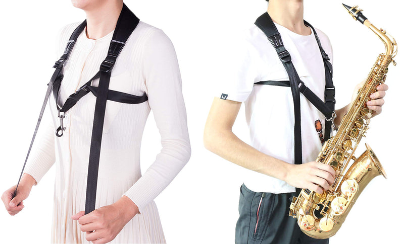 Rayzm Saxophone Strap for Adults and Children, Double Shoulders Neoprene (SBR) Memory Foam Strap for Sax, Padded Adjustable Harness Strap for Alto/Tenor/Soprano/Baritone Saxophones. For adults or children