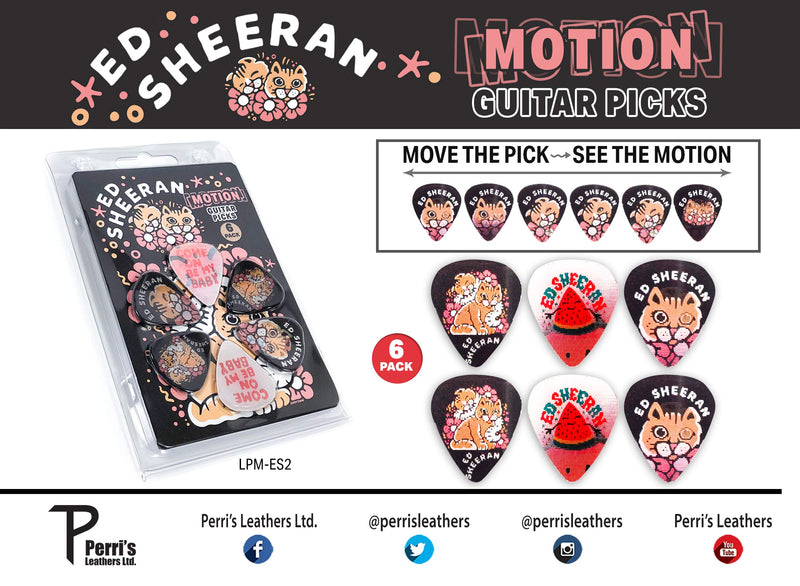 Perri's Leathers Ltd. LPM-ES2 - Motion Guitar Picks - Ed Sheeran - Shape of You - Official Licensed Product - 6 Pack - MADE in CANADA.