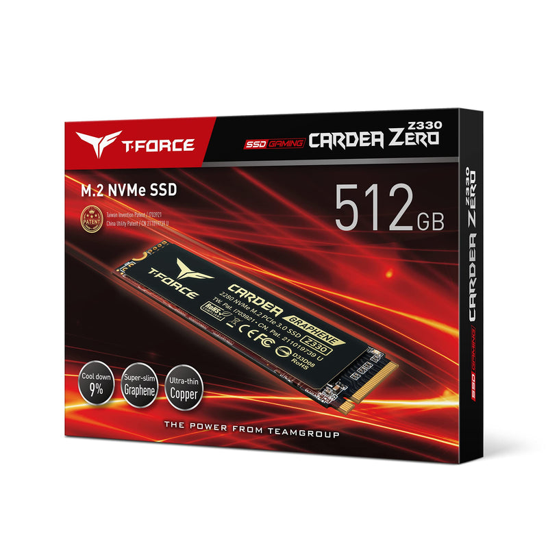 TEAMGROUP T-FORCE CARDEA ZERO Z330 512GB with SLC Cache Graphene Copper Foil 3D NAND TLC NVMe PCIe Gen3 x4 M.2 2280 Gaming Internal SSD Read/Write 1,800/1,500 MB/s for Laptop & Desktop TM8FP8512G0C311 Zero Entry