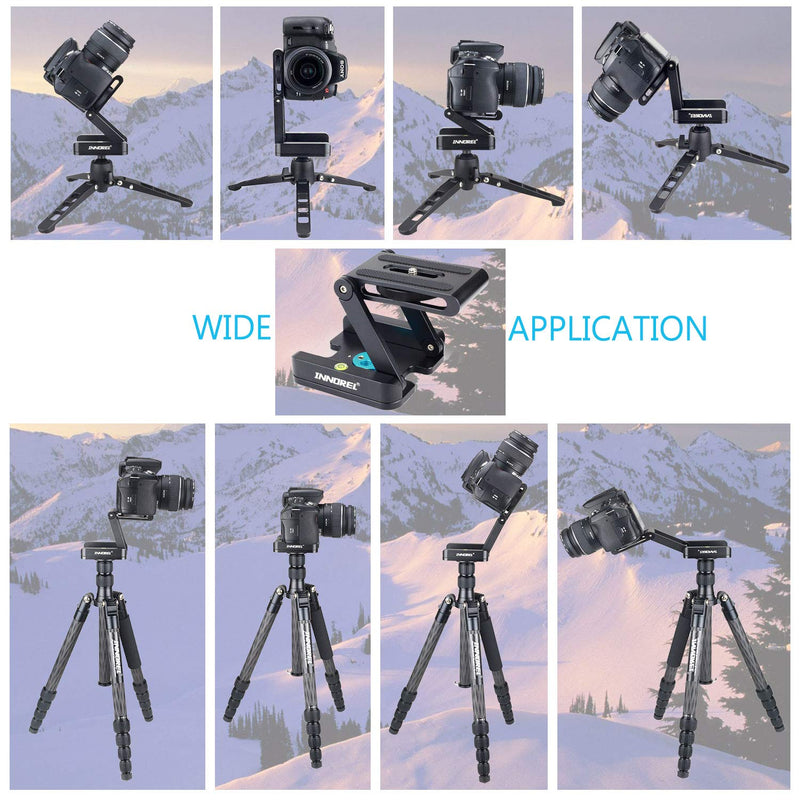 Z Type Tilt Tripod Head-INNOREL ZH5 CNC Aluminum Alloy All Metal Flexible Folding Z Pan with 1/4" and 3/8" Screw,Max Load 6.61lb for Canon Nikon Sony DSLR Camera