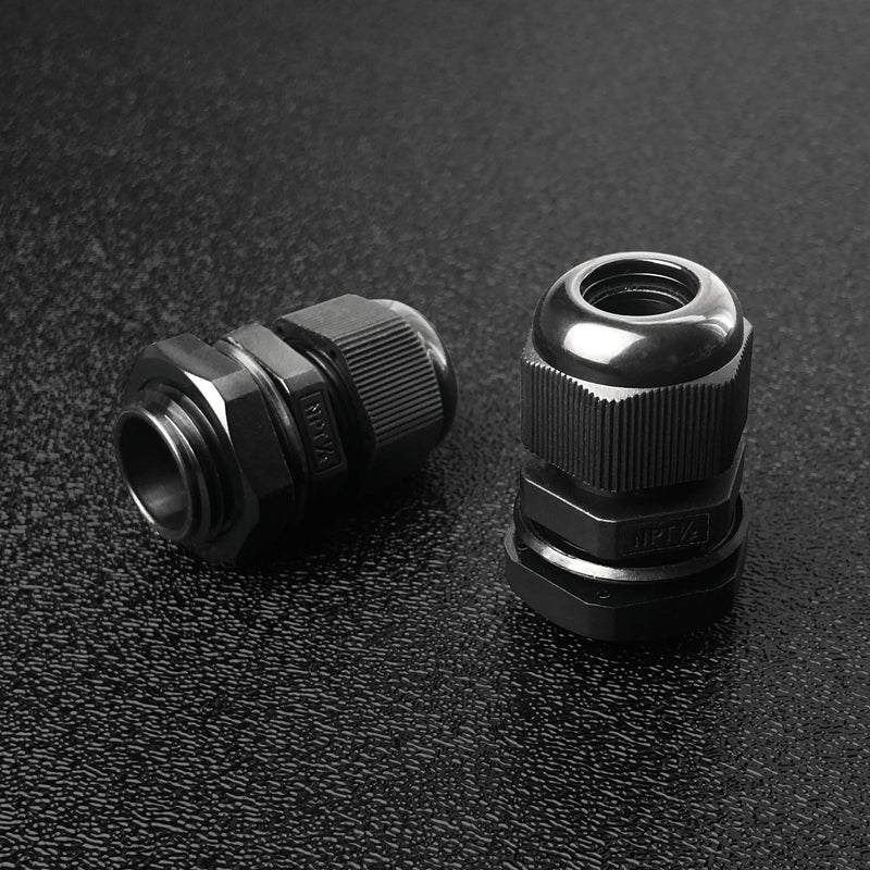 MGI SpeedWare Strain Relief NPT Nylon Cord Grip Cable Glands - 20 Pack (1/2", Black) 1/2 Inch (20-Pack)