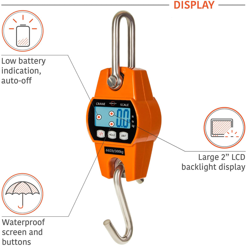 [AUSTRALIA] - 𝗣𝗥𝗢𝗙𝗘𝗦𝗦𝗜𝗢𝗡𝗔𝗟 Digital Hanging Scale 660 LB 300 KG - Heavy Duty Waterproof Fish Scale - Portable Crane Scale for Luggage Weight Suitcase Hunting Farm Bike Bow Fish Weight Fishing Scale Standard Orange 