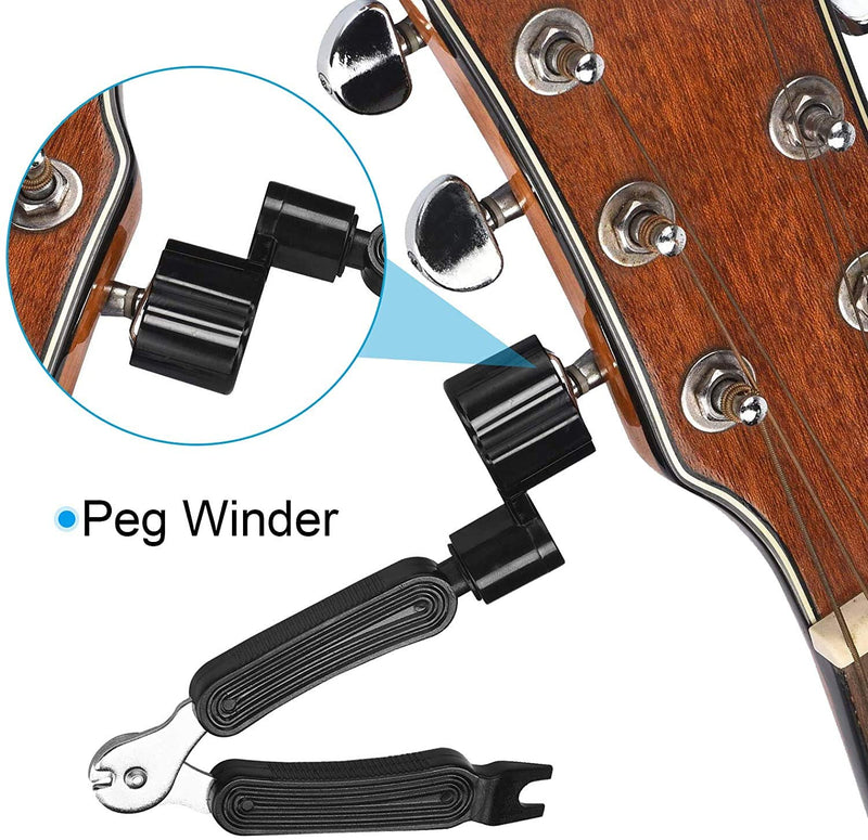 Guitar Winder Guitar String Winder and Cutter -All-In-1 Restringing Tool Includes Clippers Bridge Pin Puller Peg Winder Designed to Fit Most Guitars