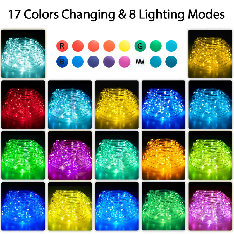 Koxly 120 LED Rope Lights Indoor Outdoor 39.37ft 17 Multi Color Changing Tube String Strip Lighting with Remote 8 Mode Twinkle Waterproof Christmas Decoration Wedding Camping Party Bedroom, Pool (USB) 1