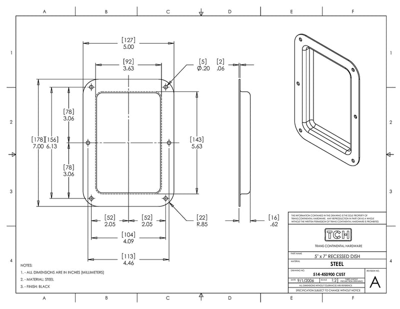 [AUSTRALIA] - TCH Hardware Black Steel Recessed Dish - 5" x 7" - Speaker Jack Plate/Wheel Well for Stacking Casters Black - 5 x 7 inch 