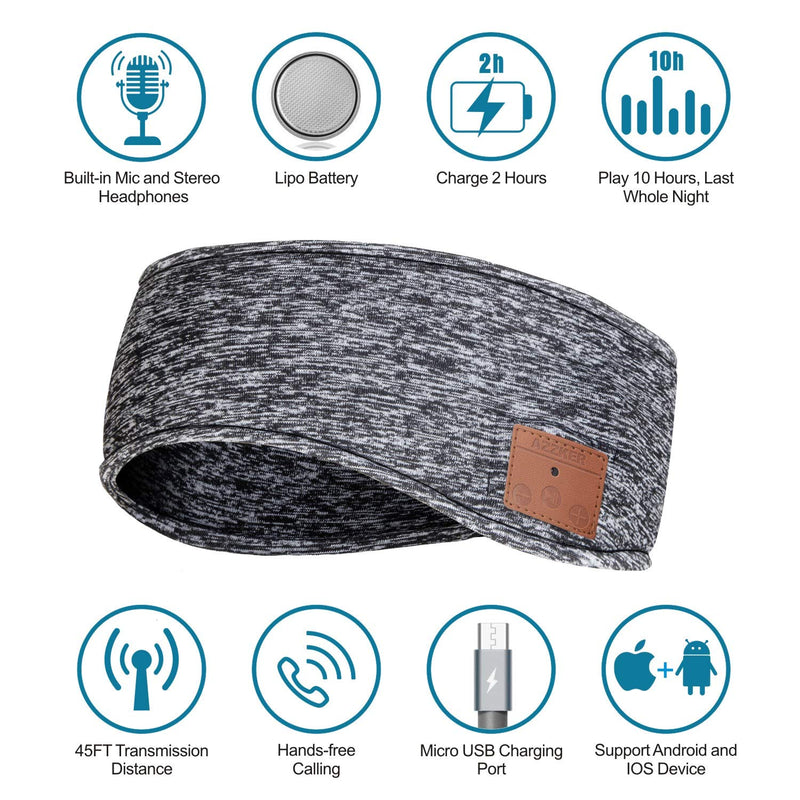 ASIILOVI Sleep Headphones Bluetooth Headband, Soft Ear Warmer Headband Wireless Music Sport Headbands with HD Speakers and Mic, Perfect for Workout, Running, Yoga, Daily Wear (Gray 2-Parts Speaker) Gray 2-Parts Speaker