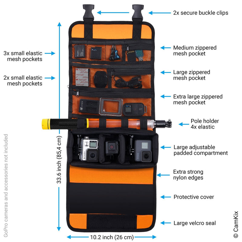 CamKix Roll-Out Bag with Waist/Shoulder Strap Compatible with GoPro Hero and DJI osmo Action + Other Action/Compact Cameras - Multiple Carry Options (Hand, Shoulder, Waist, Back) - Smart Case