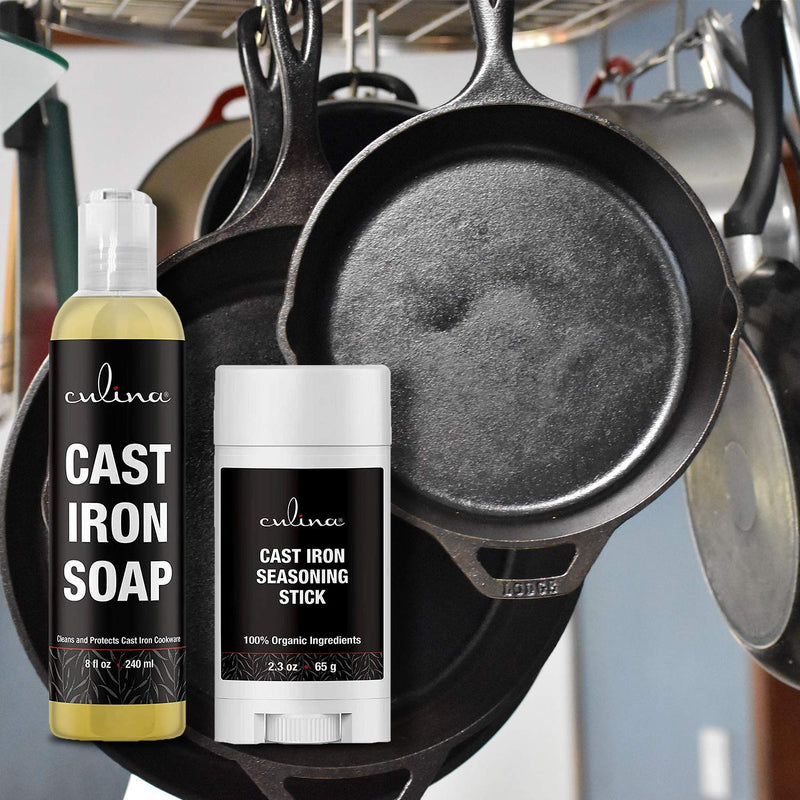 Culina Cast Iron Seasoning Stick & Soap Set | All Natural Ingredients | Best for Cleaning, Non-stick Cooking & Restoring | for Cast Iron Cookware, Skillets, Pans & Grills!…