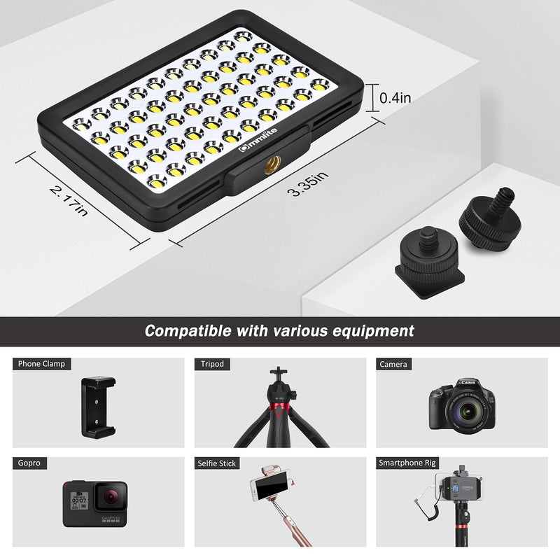 Commlite CM-L50 LED Camera Video Light, 50 LED 5700-6000K Dimmable Mini Panel Light for Smartphones and Cameras, fit for Canon, Sony, Nikon, iPhone, Samsung, Huawei and More CM-PL50BII