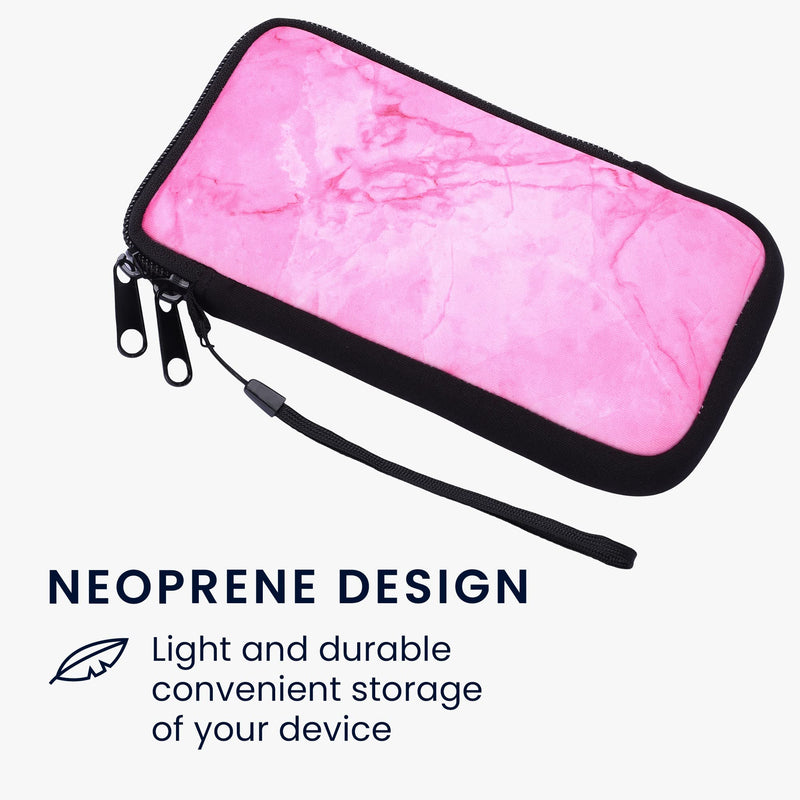 [AUSTRALIA] - kwmobile Neoprene Sleeve for Smartphone Size XL - 6.7/6.8" - Shock Absorbing Pouch Case - Protective Phone Bag - Marble Dark Pink/Pink Marble 08-33 