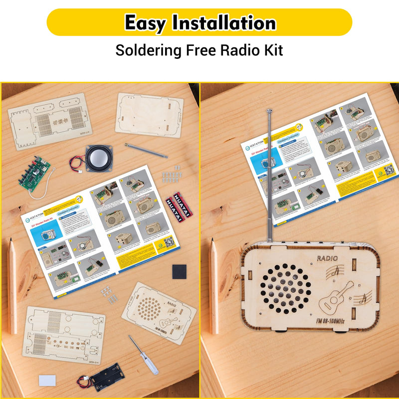 FM Radio Kit, Icstation DIY Wooden Radio Kit Assembly Projects for Adults FM 88-108MHZ Radio with Battery Assembly Kit for School Student STEM Learning Teaching