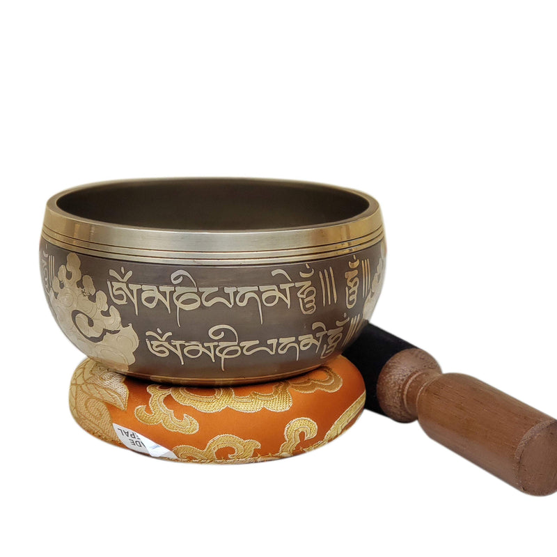 Khusi Handmade Tibetan singing bowl set, Beautiful hand Carved Piece of art, Best for Chakra healing, and Mindfulness, Idol gift spiritual gift.