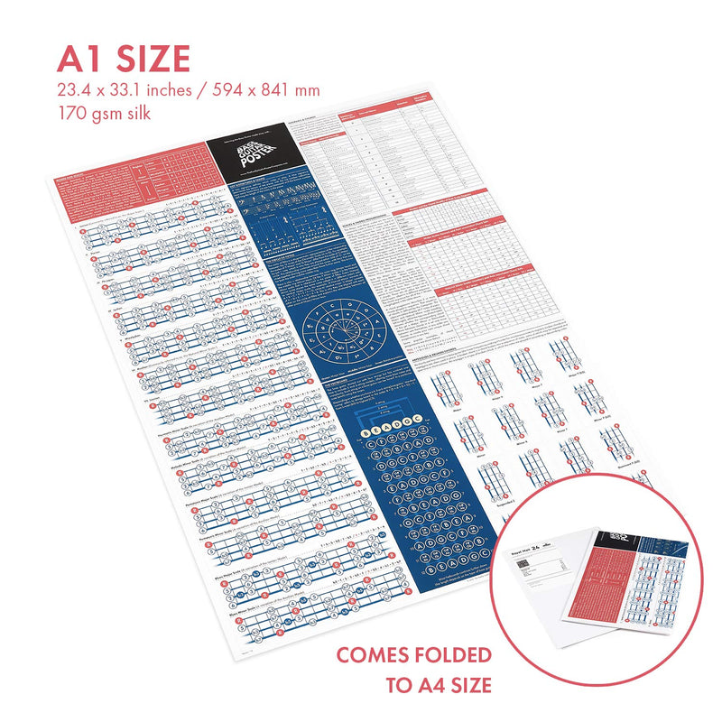 The Really Useful Bass Guitar Poster - Bass Guitar Chords Poster - Illustrated Guitar Chords and Scales - Learn Bass Guitar and Music Theory - Guitar Beginners - A1 Size - Folded Version