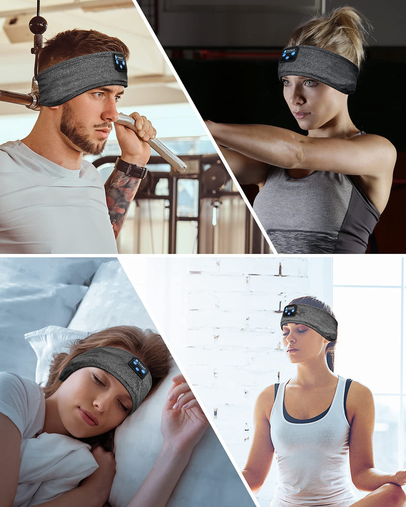 Sleeping Headphones Bluetooth Headband, Perytong Soft Sleep Headphones Headbands,Long Time Play Sleeping Headsets with Built in Speakers Perfect for Workout,Running,Yoga,Travel DarkGray