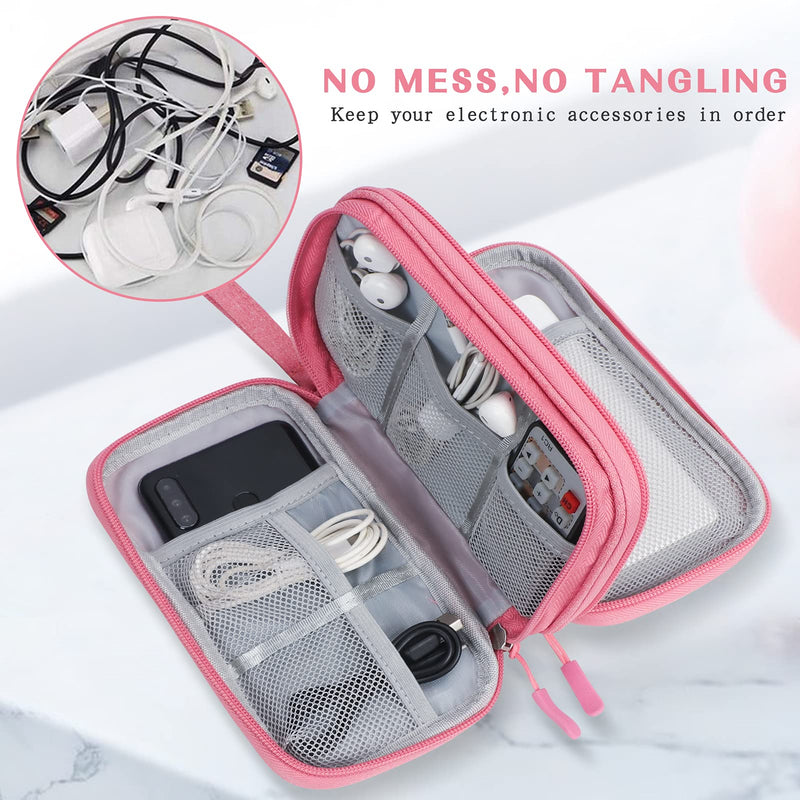 FYY Electronic Organizer, Travel Cable Organizer Bag Pouch Electronic Accessories Carry Case Portable Waterproof Double Layers All-in-One Storage Bag for Cable, Cord, Charger, Phone, Earphone Pink Double Layer-S