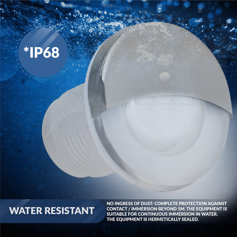 Five Oceans FO4598-M4 Interior LED White Round Courtesy Light, ABS Plastic, AISI316 Stainless Steel Half-Moon Cover, Waterproof IP68, 12 Volts DC, 2 LED Pieces, 4-Pack White - 4-Pack