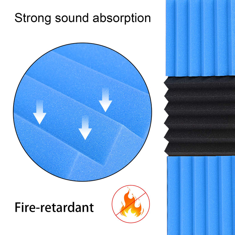 Acoustic Foam Panels 12 Packs Acoustic Panels 2"x12"x12" Sound Proof Foam Panels Music Studio Equipment Recording Studio Equipment 2inch Sound-absorbing Foam Board Wedge Shape(Black/Blue) Blue