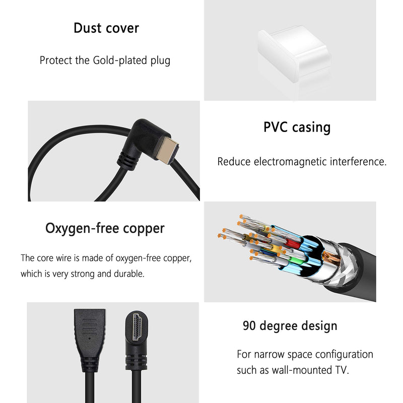 8K 90 Degree HDMI Cable,Gelrhonr Ultra High Speed 48Gbps Left Angled HDMI 2.1 Extension Cable Support 8K@60HZ 4K@120HZ HDCP 3D，Compatible with UHD TV, Blu-ray, PS3/4（0.6M） (Left Male/Female) Left Male/Female