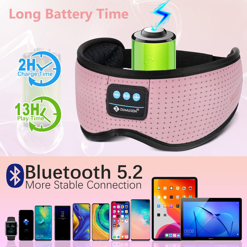 Sleep Headphone, Bluetooth Wireless White Noise Sleeping Eye Mask,3D Breathable Sleep Mask with Timer for Sleeping Travel Relaxation, Meditation, Cool Gadgets for Women Man (Pink) Pink