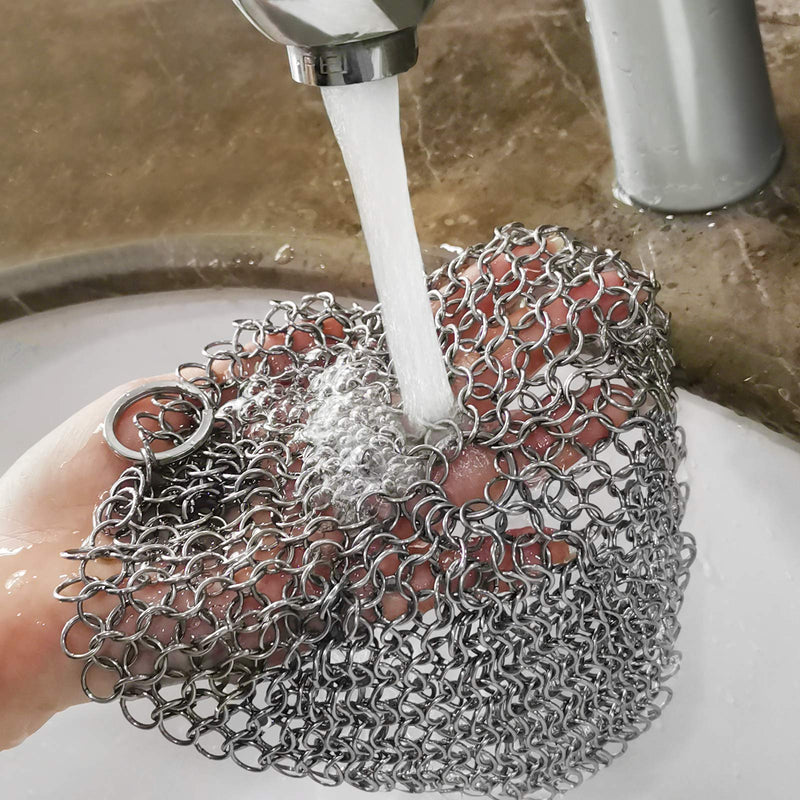 [AUSTRALIA] - 316 Stainless Steel Cast Iron Skillet Cleaner Cast Iron Scraper Chainmail Scrubber for Cast Iron Pans, Pre-Seasoned Pans, Griddle Pans, BBQ Grills, and More Pot Cookware-Round 7 Inch Diameter Stainless steel color-Round 