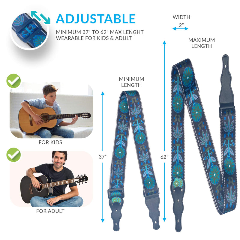Guitar Strap For Bass, Electric & Acoustic Guitars. Unique Designs Includes 2 Picks + Strap Locks + Strap Button. an Awesome Gift for Men & Women Guitar Players Sea Blue