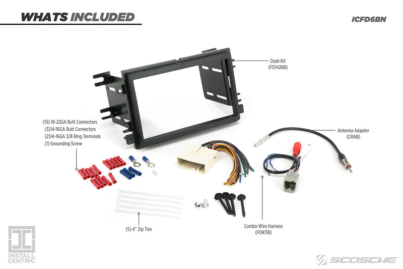 SCOSCHE Install Centric ICFD6BN Compatible with Select Ford/Linc/Merc 2004-08 Double DIN, Premium Sound Complete Basic Installation Solution for Installing an Aftermarket Stereo Complete Installation Kit