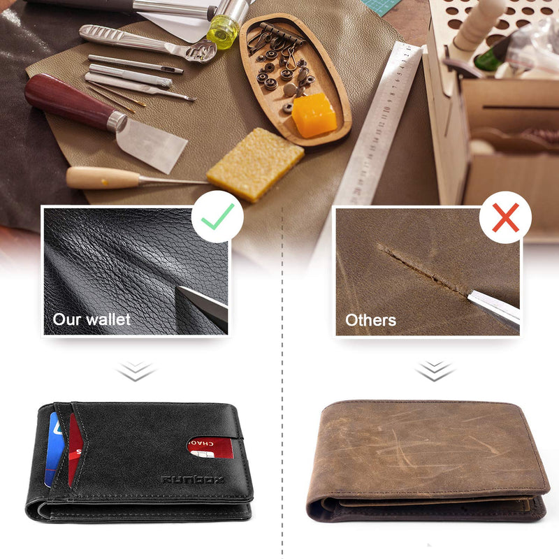 RUNBOX Slim Wallets for Men with RFID Blocking & Minimalist Mens Front Pocket Wallet Leather… 2 Balck