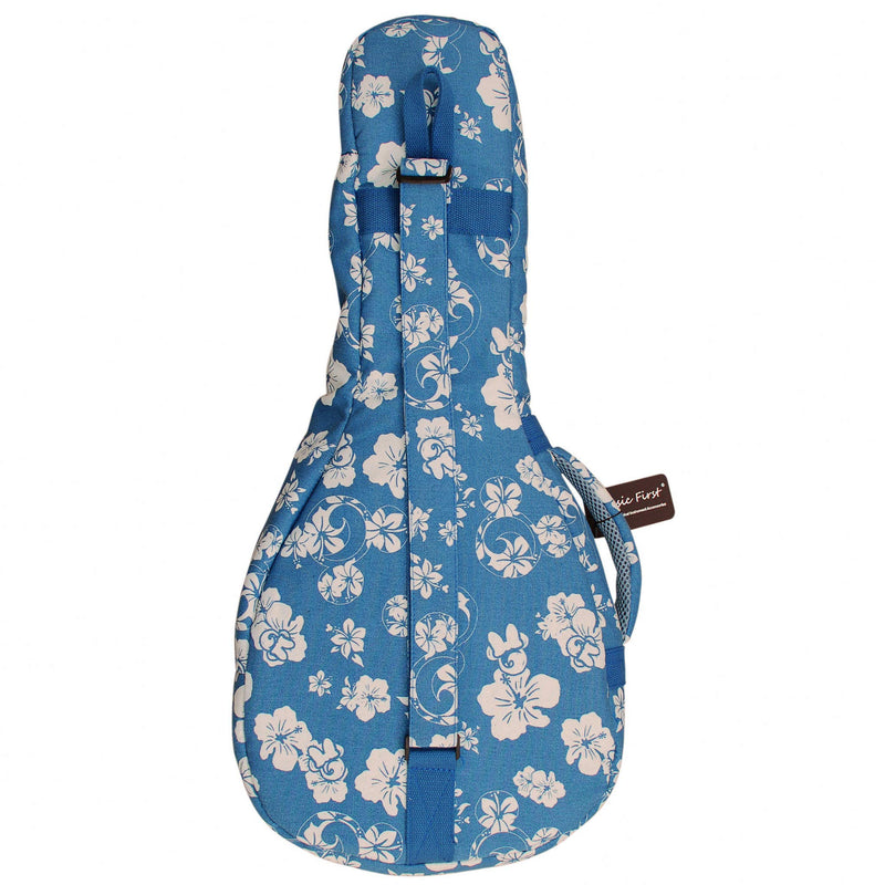 MUSIC FIRST Original Design 15mm Thick Padded Hawaii Style “Blue and White Plumeria” Cotton Canvas A & F Style (Standard) Mandolin Gig Bag Soft Mandolin Case Fits for Most of A Mandolin, Salute ELVIS