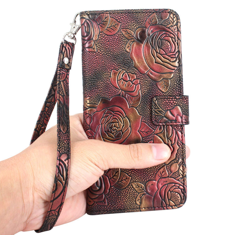 Harryshell Kickstand Flip PU Leather Protective Wallet Case Cover with Card Slots Wrist Strap for Motorola G Stylus 2020 / Moto G Pro (Flower -A) Flower -A