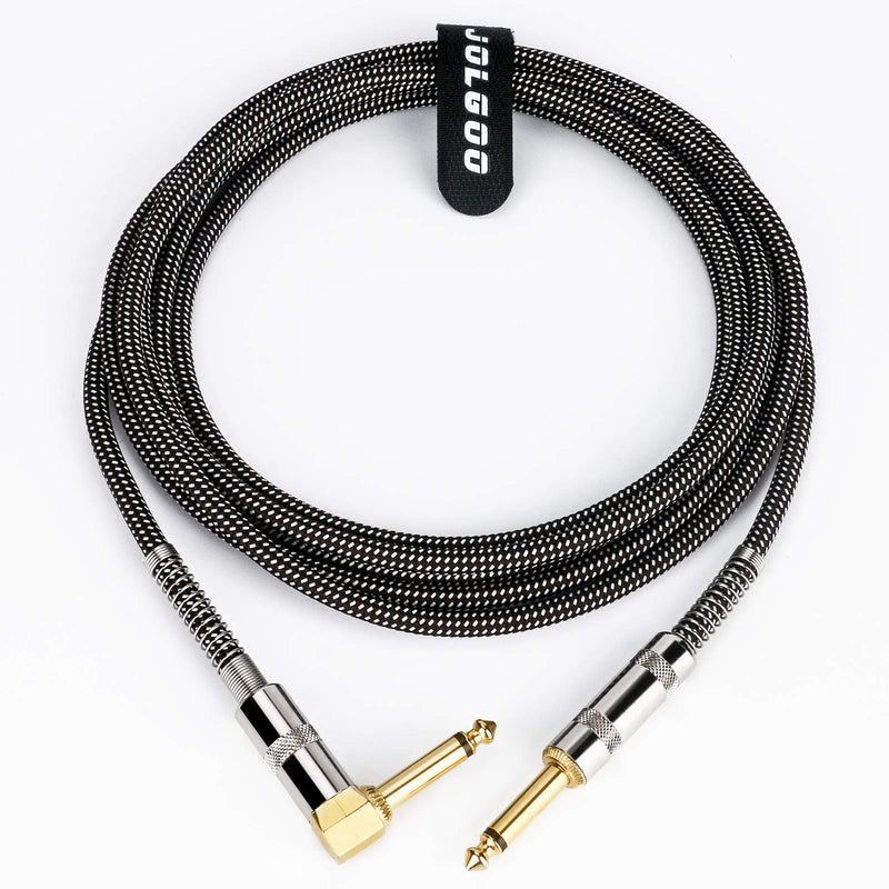 JOLGOO Guitar Cable, 1/4 Inch Cable 10 Ft, Straight to Right Angle 6.35mm Plug Bass Keyboard Instrument Cable, Black and Gray Tweed Cloth Jacket, Electric Mandolin, pro Audio 10 Feet Black Gray