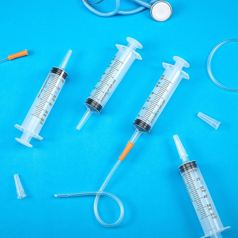 Tondiamo 4 Set Lamb and Goat Kid Feeding Kit 60 Ml Plastic Goat Syringe Feeding Tube Syringes Supplies 12.6 Inch Clear Tube Feeding Replacement Parts for Small and Weak Lamb Feeding
