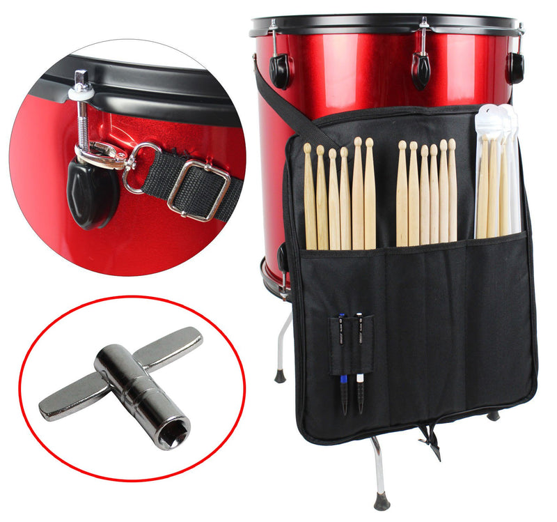 YMC DSB10-BK 10mm Foam Drum Stick Bag Holder Mallet Bag Drumstick Bag with A Drum Key -Black Black