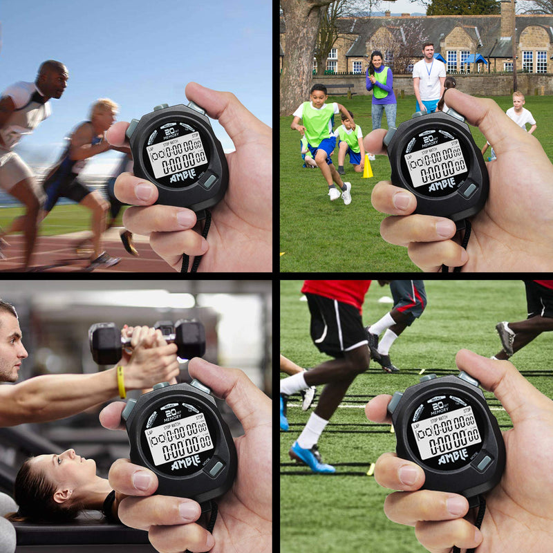 Amble Stopwatch, Countdown Timer and Stopwatch Record 20 Memories Lap Split Time with Tally Counter and Calendar Clock with Alarm for Sports Coaches and Referees