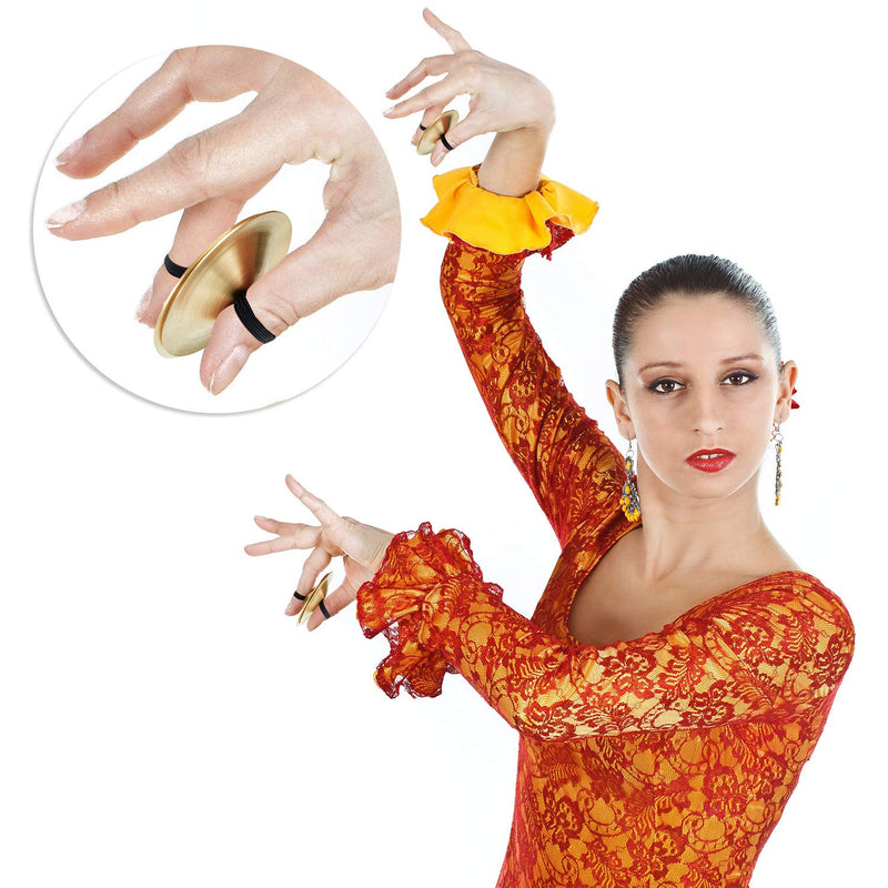 6 Pieces Finger Cymbals Belly Dancing Finger Dance Finger Zills Gold Dance Finger Musical Instrument for Dancer Ball Party (Decorative Patterns) (Smooth Surface)