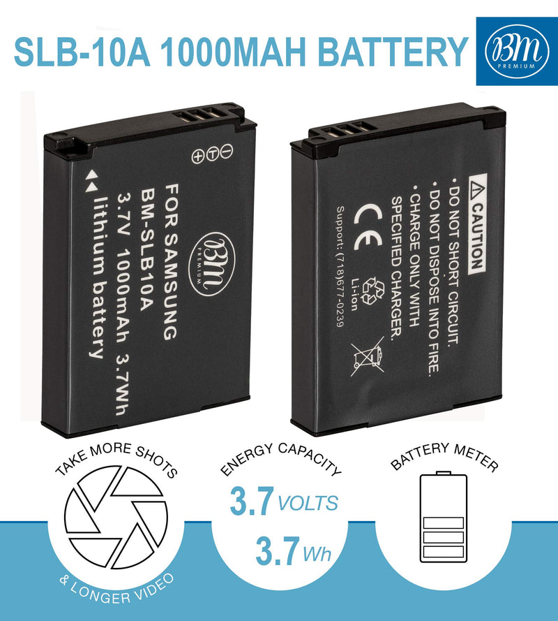 BM Premium SLB-10A Battery and Battery Charger for Samsung EX2F HZ15W SL202 SL420 SL620 SL820 WB150F WB250F WB350F WB750 WB800F WB850F WB1100F Digital Cameras